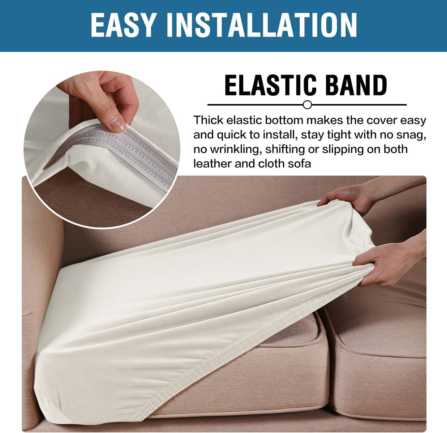 H.VERSAILTEX Velvet Stretch Couch Cushion Cover Plush Cushion Slipcover for Chair Cushion Furniture Protector Seat Cushion Sofa Cover (1 Piece Armchair Cushion Covers, Porcelain)