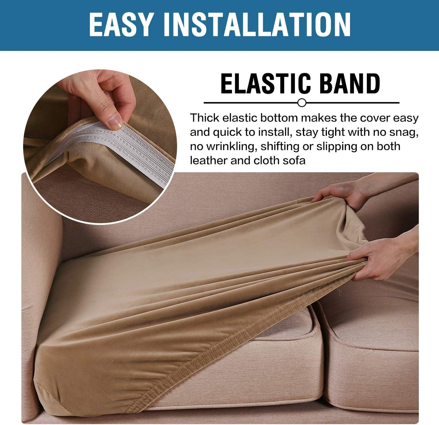 H.VERSAILTEX Velvet Stretch Couch Cushion Cover Plush Cushion Slipcover for Chair Loveseat Sofa Cushion Furniture Protector Seat Cushion Sofa Cover (3 Piece XL Sofa Cushion Covers, Camel)