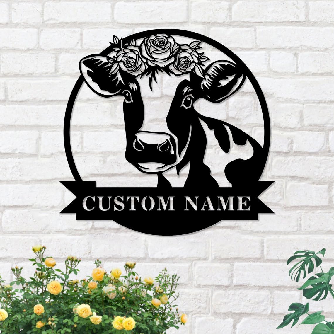 Cow Metal Sign Custom,Cow Personalized Family Name Sign Wall Art,Farm Customized Metal Wall Decor Gifts for Wedding,Funny Cow Monogram Decor for Farmhouse Bedroom Outside Garden Ranch Yard Wall Decor