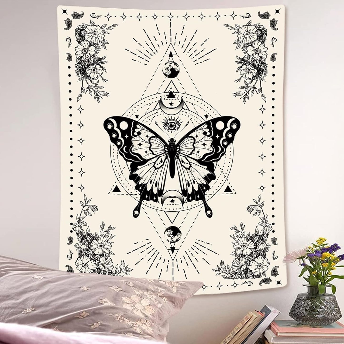 Lunerfex Boho Butterfly Tapestry Small Tapestry Tarot Tapestries Moon Phase Aesthetic Tapestries Wall Hanging for Bedroom and Living Room Decor Butterfly 36×48 Inches