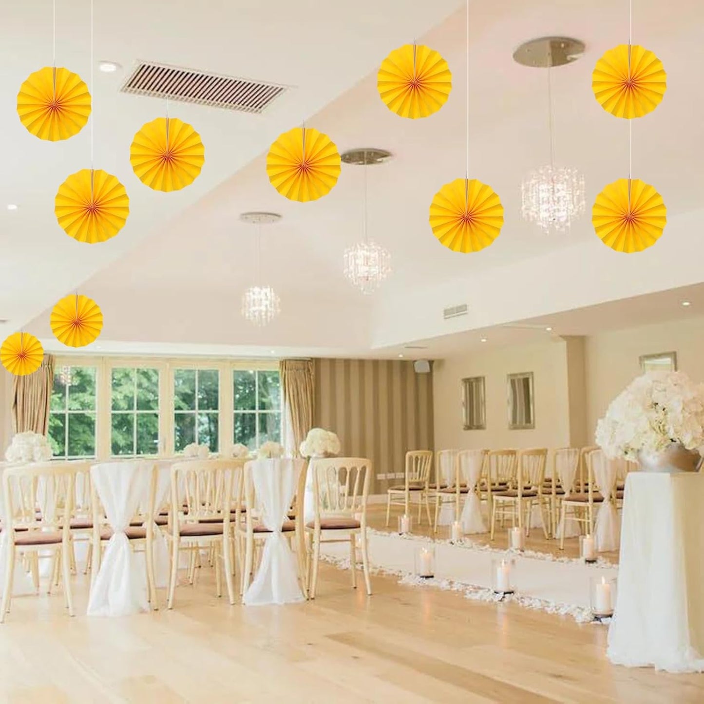 Yellow Birthday Decorations,DIY Yellow Paper Fans Hanging Decoration ,Party Supplies Party Fans 8in, Wedding Graduation Events Accessories 30 Color DIY Set (Yellow)