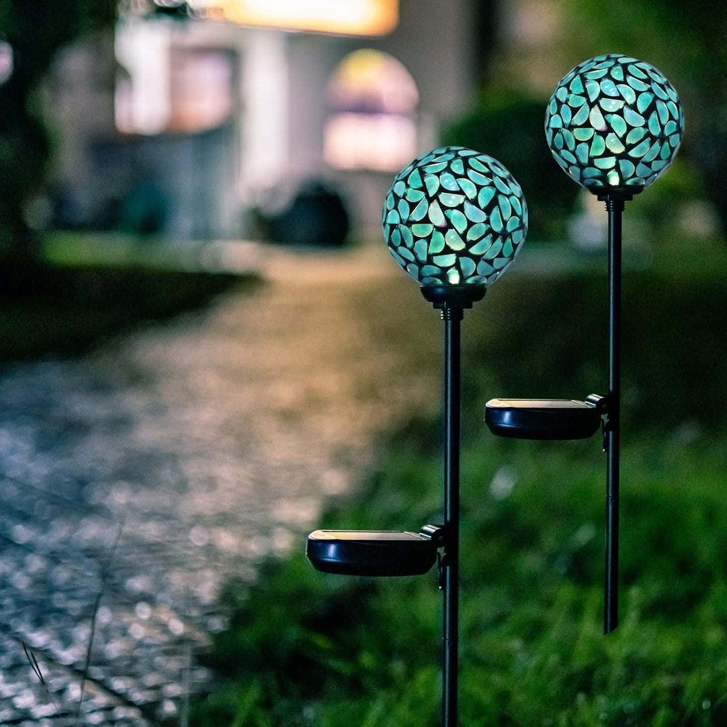 Afirst Solar Outdoor Lights Decorative Mosaic - Solar Garden Stakes Mosaic Gazing Ball Waterproof Outdoor Lights Stakes for Pathway Yard Lawn Decoration Navy Blue 2 Packs