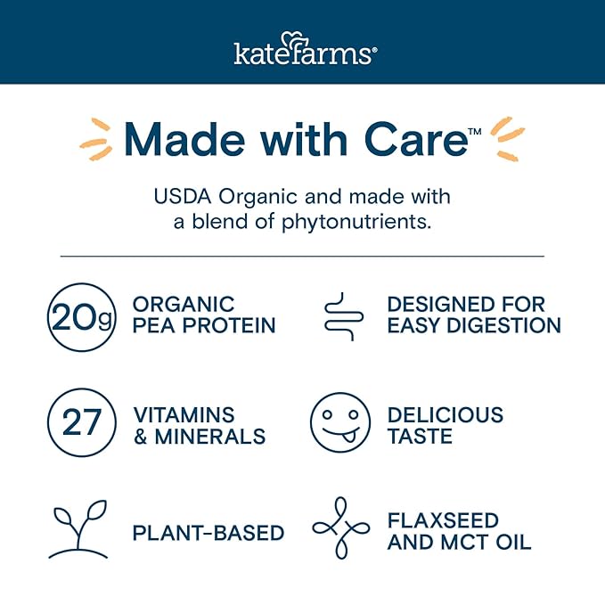 KATE FARMS Organic High Calorie 1.4 455 Calorie 20g protein, 27 Vitamins 11 oz (6 Pack)