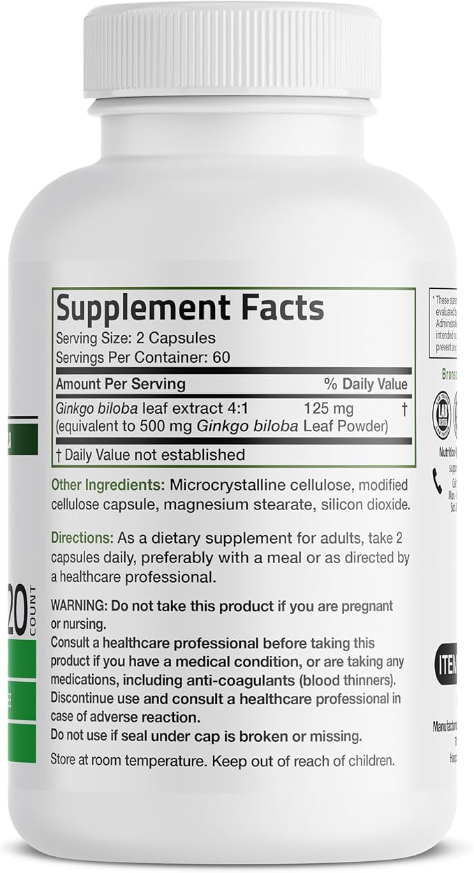 Bronson Ginkgo Biloba Extra Supports Brain 120 Vegetarian