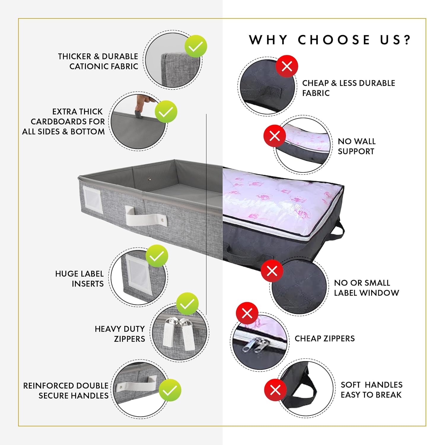 HOMELUX THEORY 2pc Under Bed Storage Containers, Bedroom Under the Bed Drawer Storage Organizer with Bins and Lids, Medium Underbed Clothes Storage Box Ideal for Blanket, Fabric, & Shoes (LightGray)