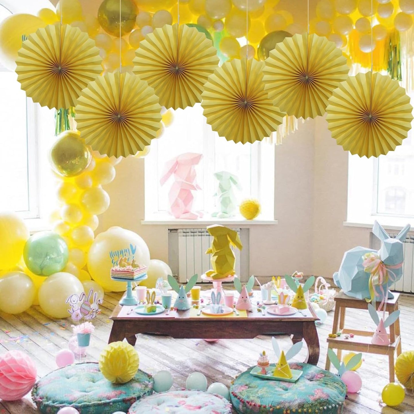 Yellow Birthday Decorations,DIY Yellow Paper Fans Hanging Decoration ,Party Supplies Party Fans 16in, Wedding Graduation Events Accessories 30 Color DIY Set (Yellow)