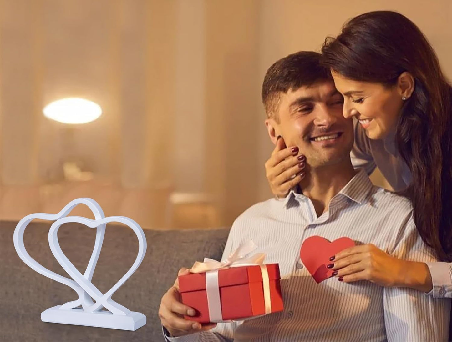 White Heart Sculpture for Living Room Decor Heart Decoration Gift for Her and Him Love Wedding Anniversary Couples Gift Modern Heart Statue for Home Coffee Table Dining Table Centerpiece Birthday