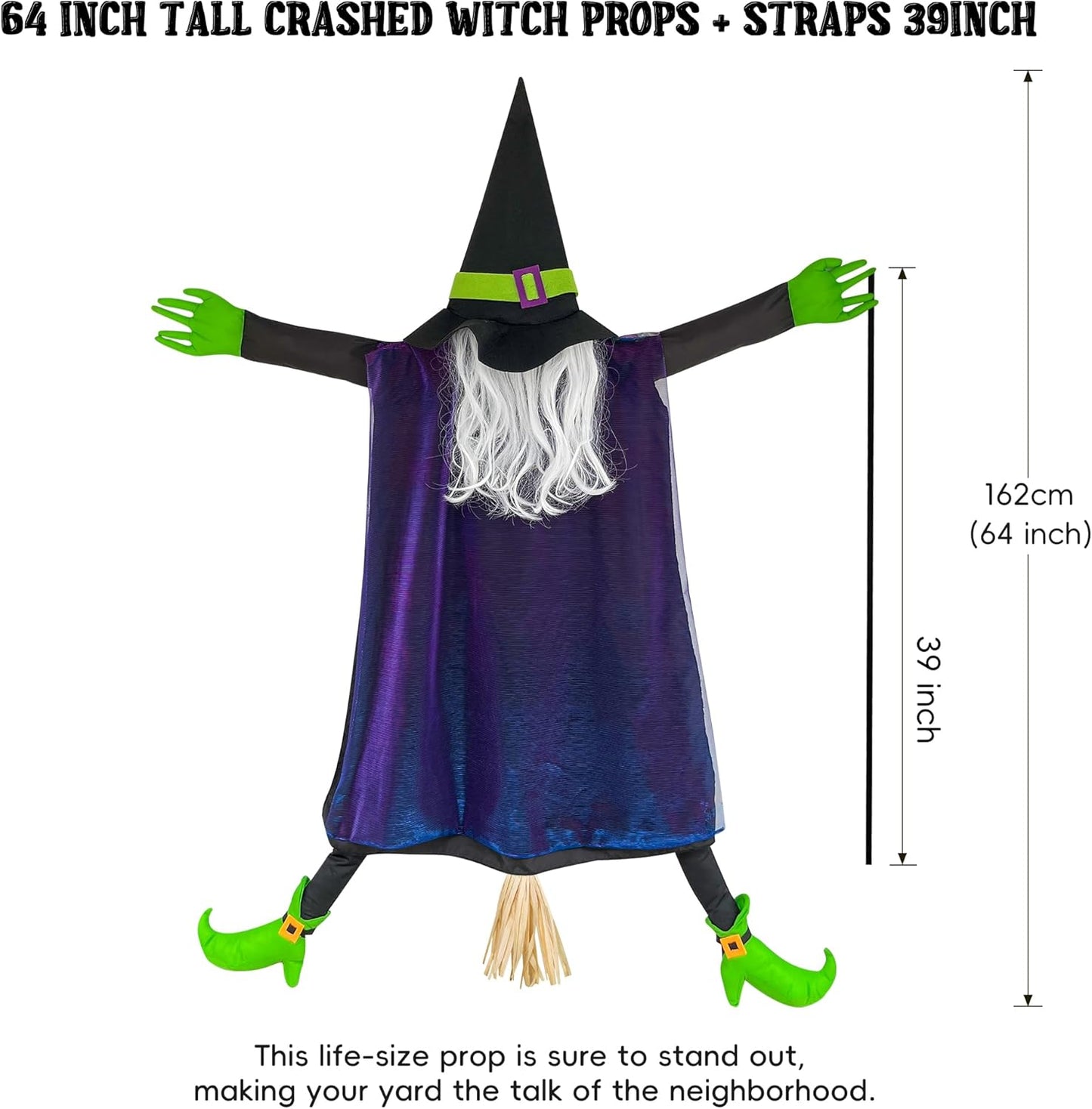 POPGIFTU 64" Large Crashing Witch into Tree Halloween Outdoor Decoration – Funny Flying Witch Yard Prop for Porch, Garden & Lawn, Weather-Resistant Halloween Decor