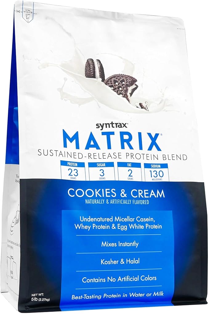 Syntrax Nutrition Matrix Protein Powder, Sustained-Release Protein Blend, Real Cookie Pieces, Cookies & Cream, 5 lbs