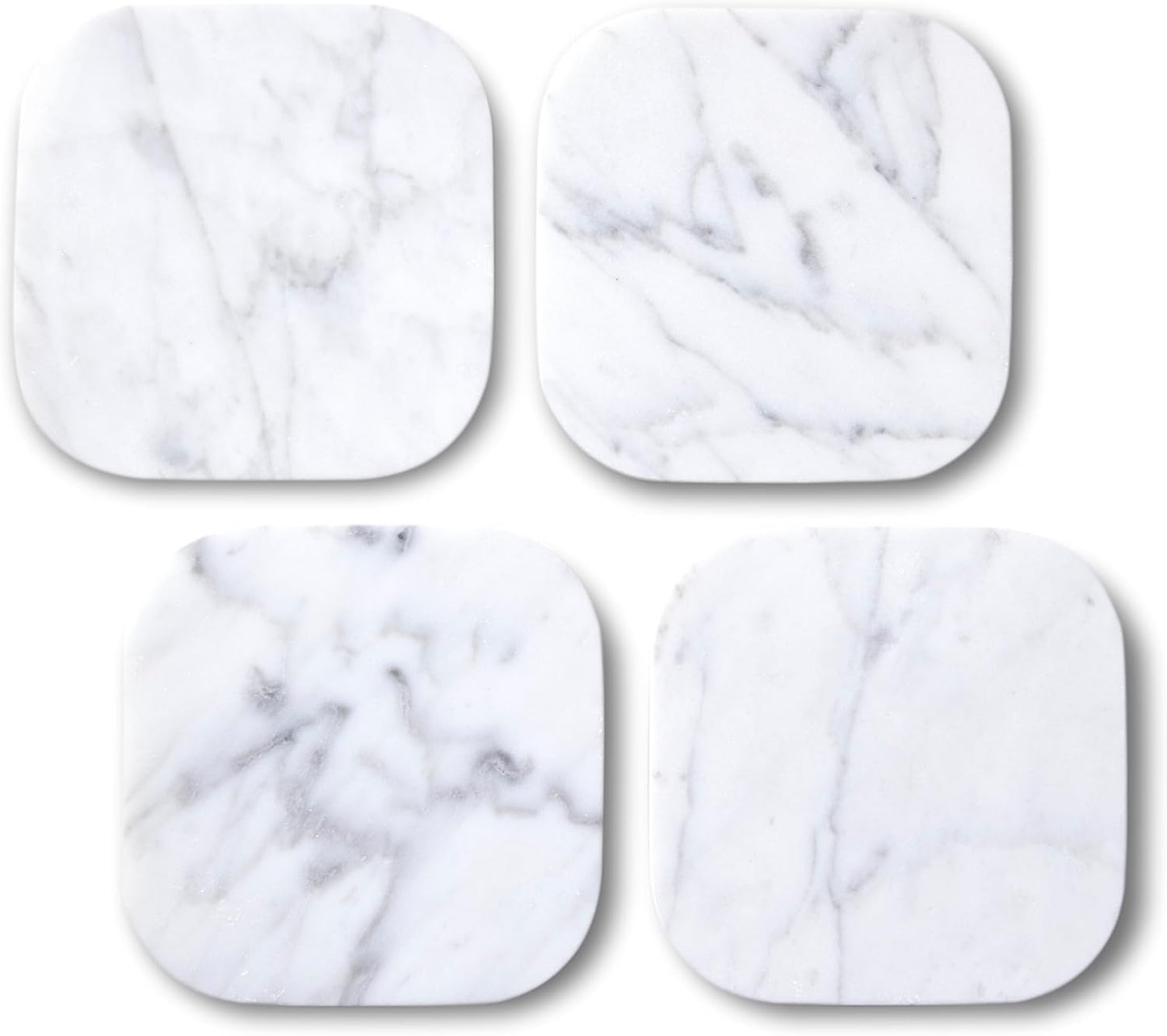 ๐๐ฎ๐ฑ๐ฎ๐ซ๐ฒ ๐๐ญ๐๐ฅ๐ข๐๐ง 100% Marble Tile Coasters โ Set of 4 โ Square Modern Bar Coasters for Drinks, Coffee โStone Holder for Home Dรฉcor, Housewarming Gifts (Carrara White)
