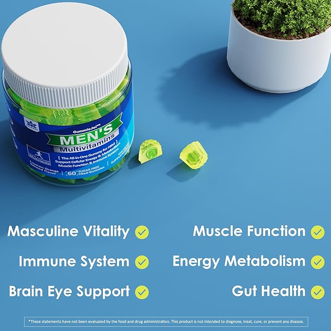 Mens Multivitamins Gummies, Multiminerals, Vegan Omega 3, CoQ10, CoQ10, Probiotics, D3 E B6 B12, B12, Methylated 60 Cts