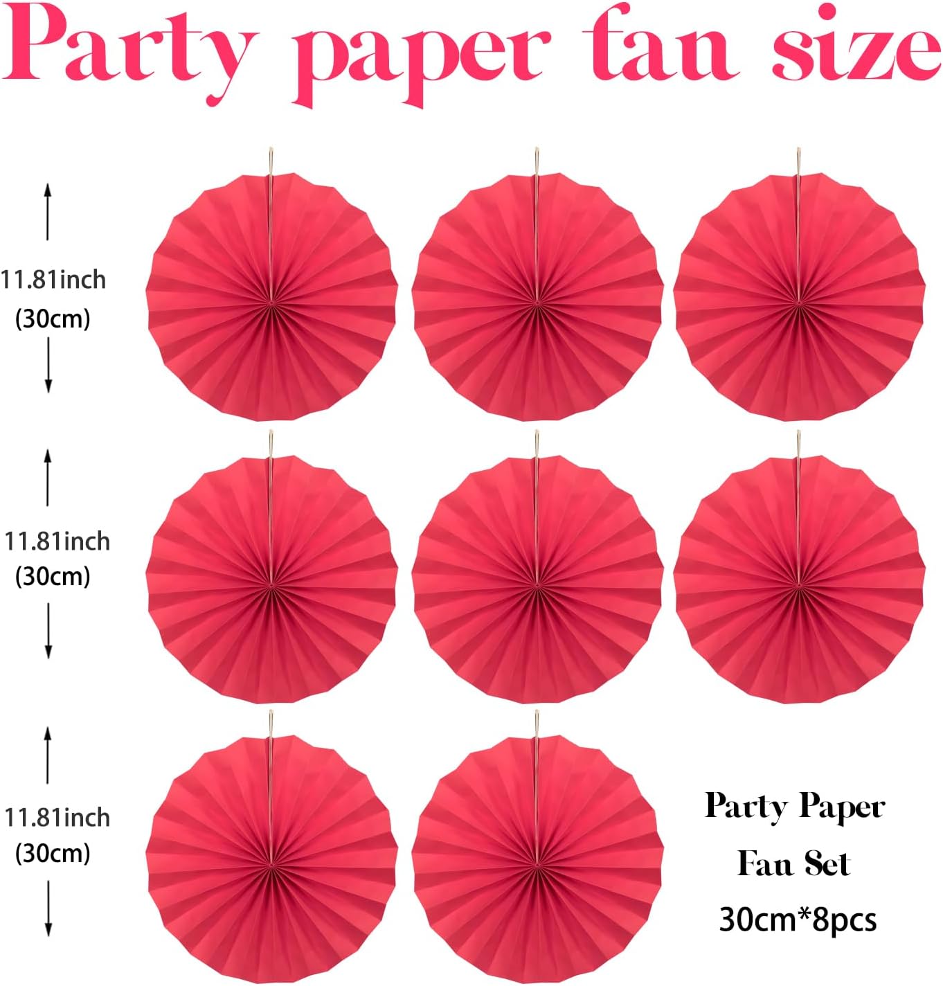 Red Birthday Decorations,DIY Red Paper Fans Hanging Decoration ,Party Supplies Party Fans 12in, Wedding Graduation Events Accessories 30 Color DIY Set (Red)
