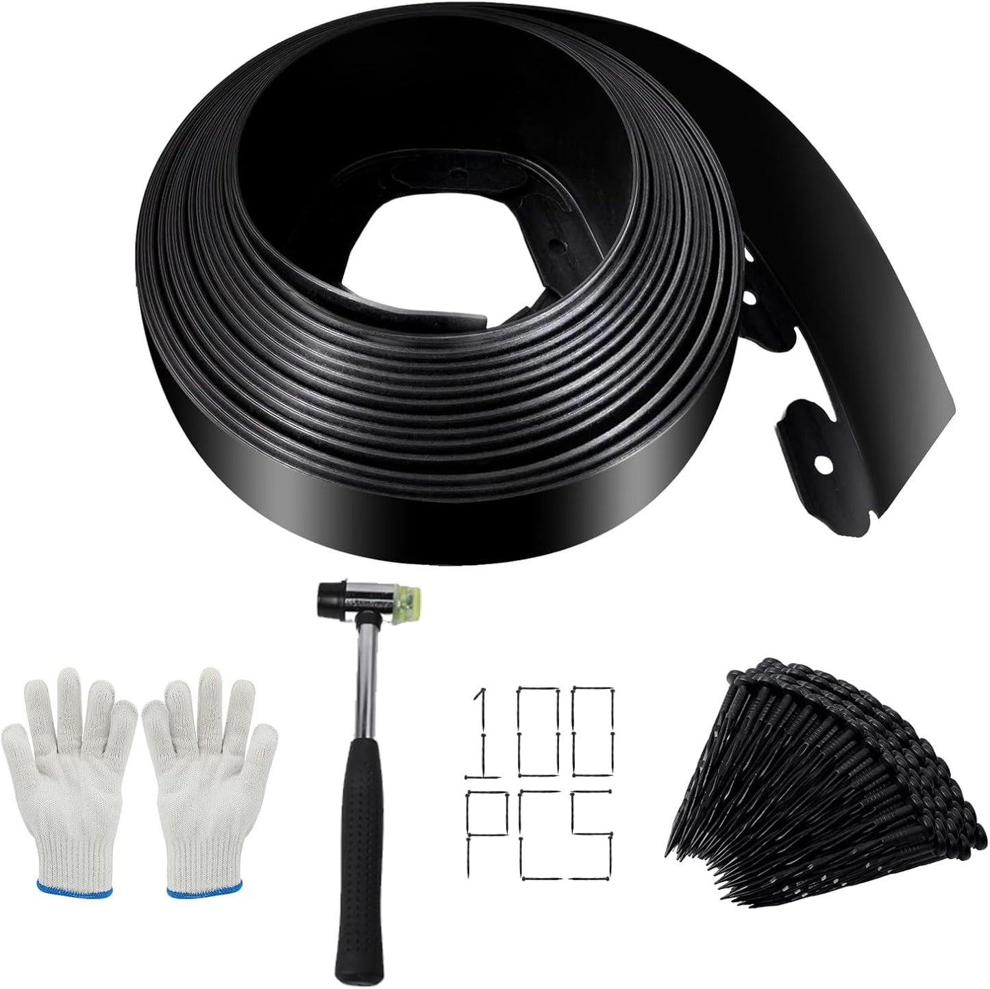 Landscape Edging - 2 Inch x 33FT Garden Border with 100 PCS Spikes, Plastic Lawn Edging for Flower Bed, Pathway and Yard(Black)