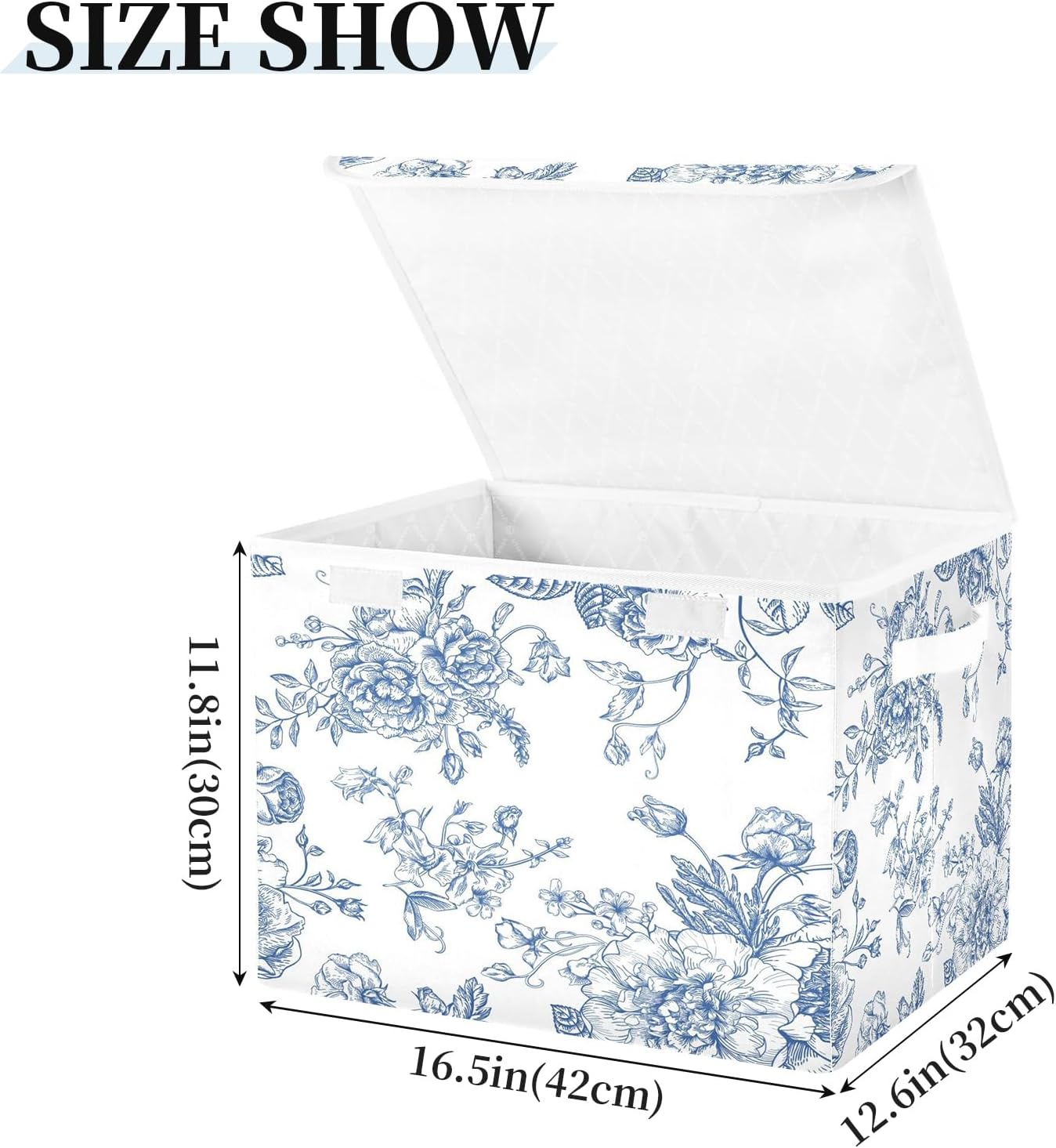 susiyo Blue Flowers Floral Storage Bin Large Collapsible Storage Box Stackable design Fabric Storage Bins with Lids Decorative Multi-Color Foldable Organizing Baskets For Closet