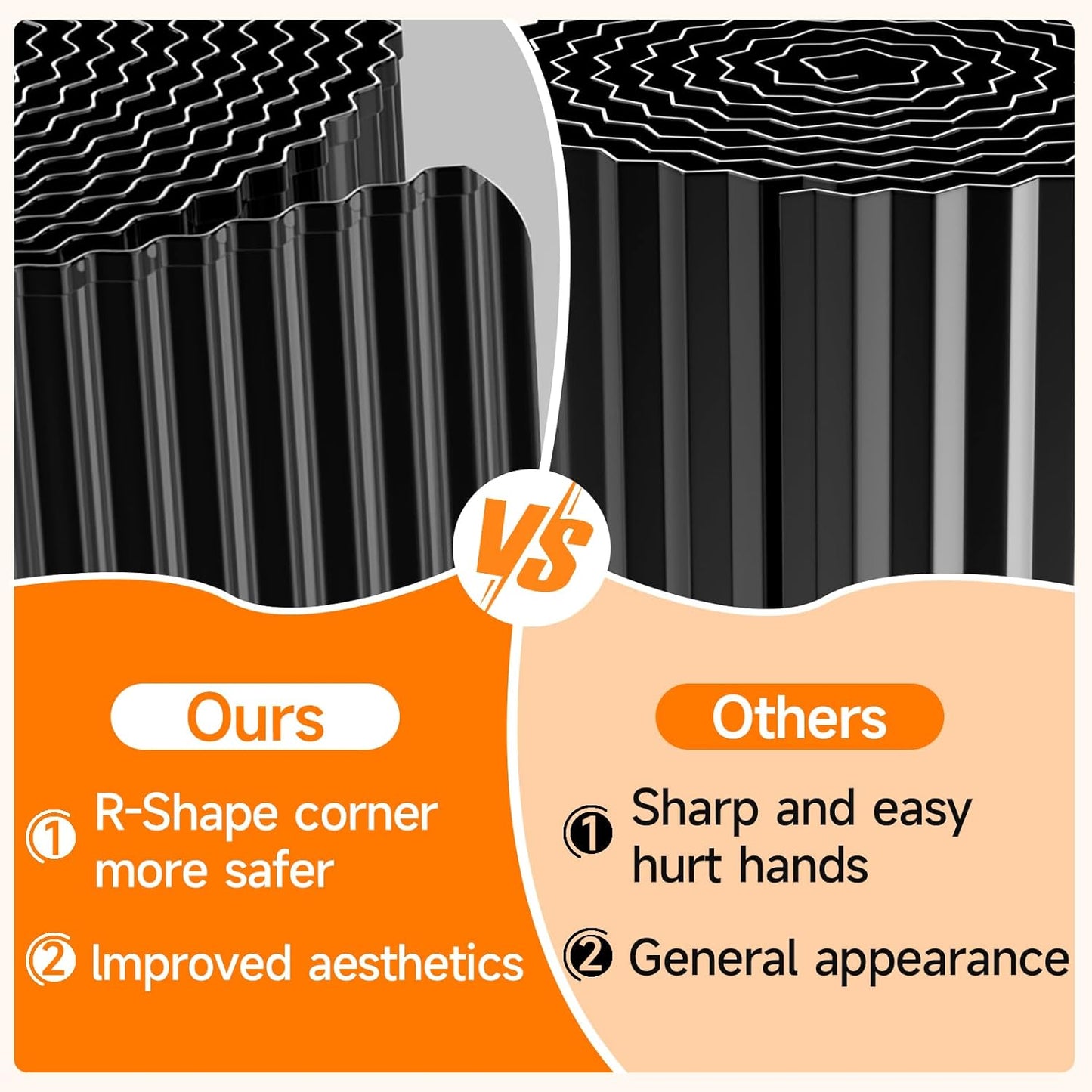 Corrugated Garden Edging,8"×20Ft Galvanized Steel Landscape Edging & Lawn Edging Border,Metal Garden Border for Flower Beds,Garden,Lawn,Raised Beds & Tree Surrounds(Black)