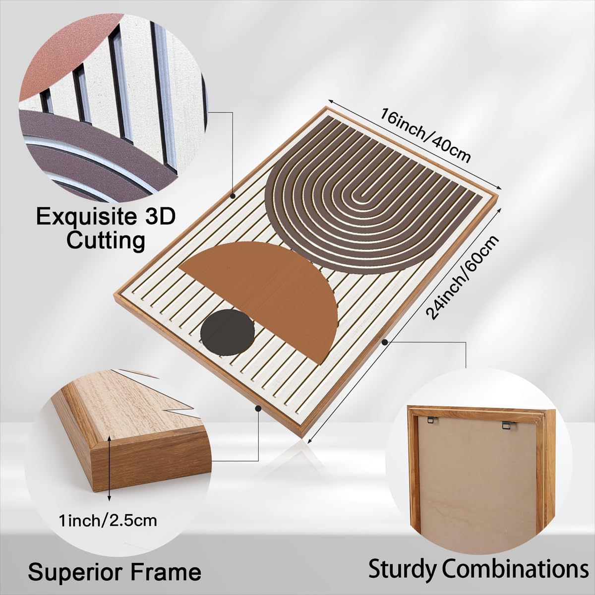 Mid Century Boho Modern Wall Art Set Abstract Geometric Wooden Wall Decor Minimalist Line Neutral Artwork Mid Century Wood Art Decor for Living Room Bedroom Office-16x24Inch x3