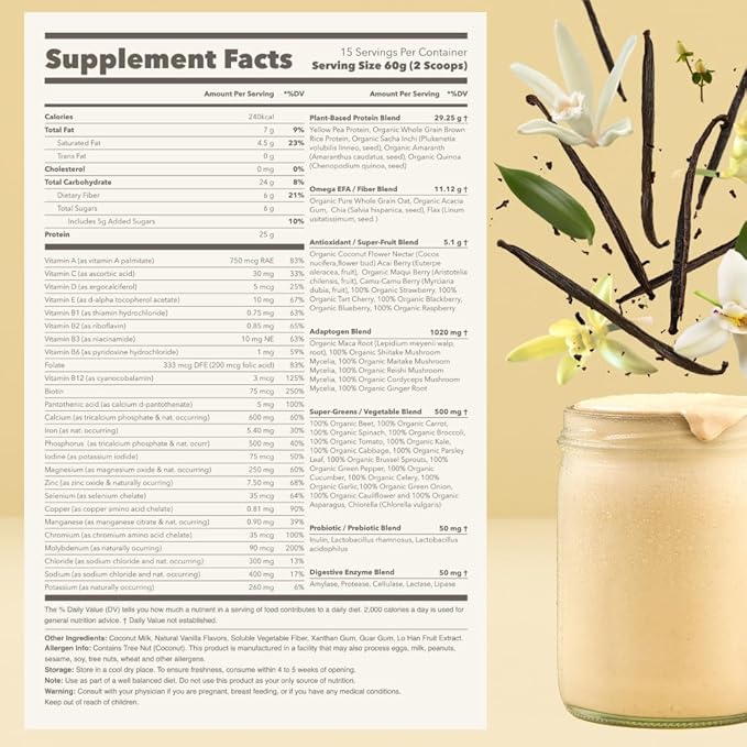 Ka’Chava All-In-One Nutrition Shake Blend, Vanilla, 85+ Superfoods, 26g Vitamins 25g Plant-Based 2lb