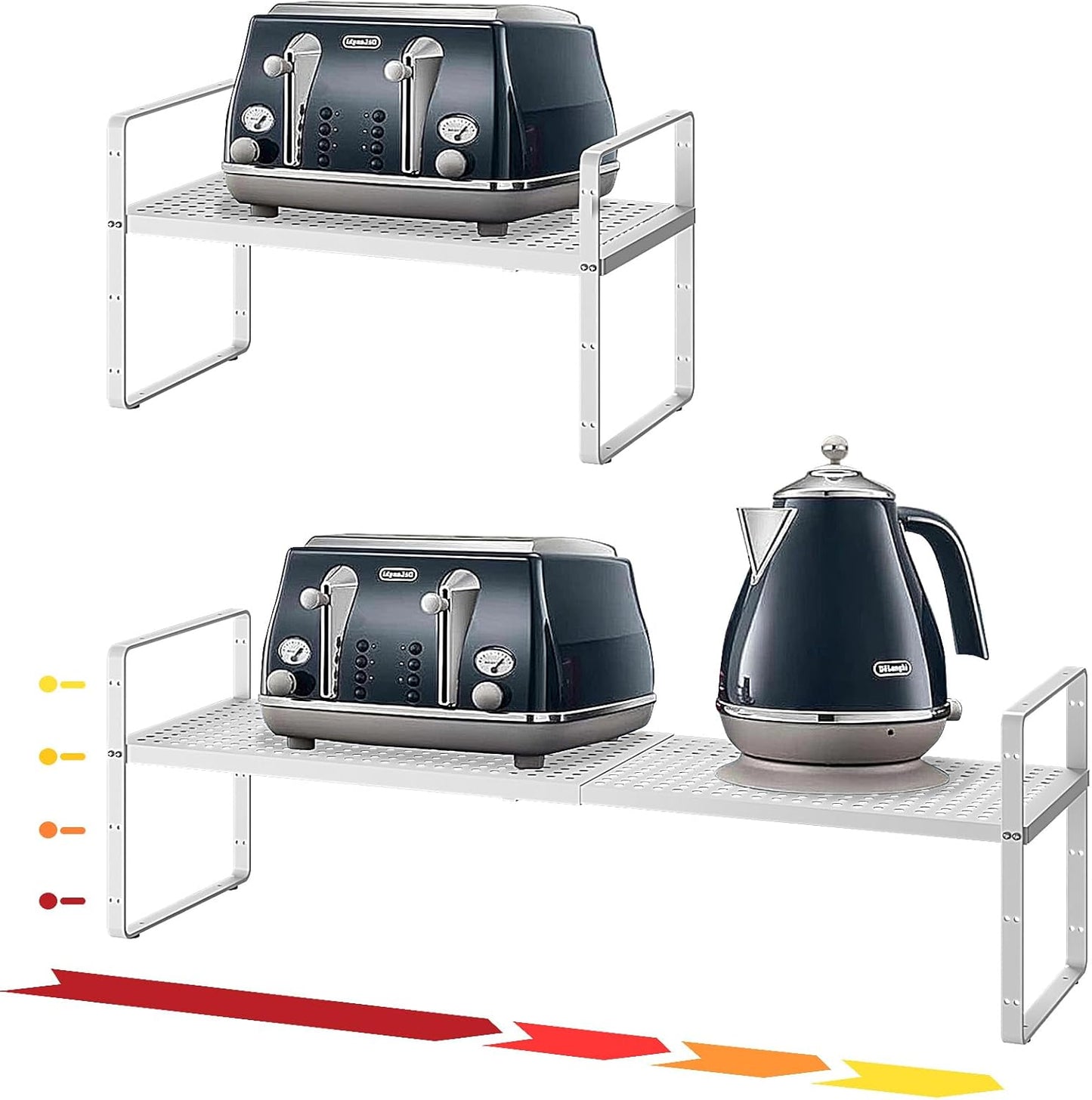 Hole Pattern Expandable Shelf Organizer,1Pack 8.1" Wide Easy to Assemble Cabinet Organizer Shelf, 16.5~27.1" Adjustable Height&Stackable Spice Organization for Cupboard, White