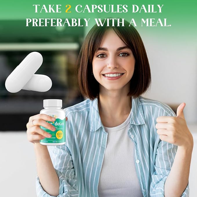 15-in-1 Detox Binder, Activated Charcoal, Zeolite & Bentonite Clay, Chlorella, 1500 MG Supplement Maximum Absorbent, Liver Gut Digestive Toxin Detox Cleanse, 180 Vegan Capsules