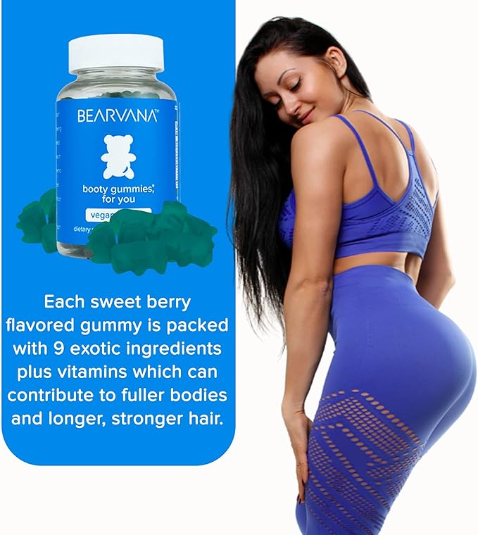 BEARVANA Bum Support Gummies for Women | Workout Enhancement | Berry Flavored | Multivitamins | Natural Botanical Blend | Tone Curves | Boost Confidence | Women’s Fitness Supplement (60 Count)