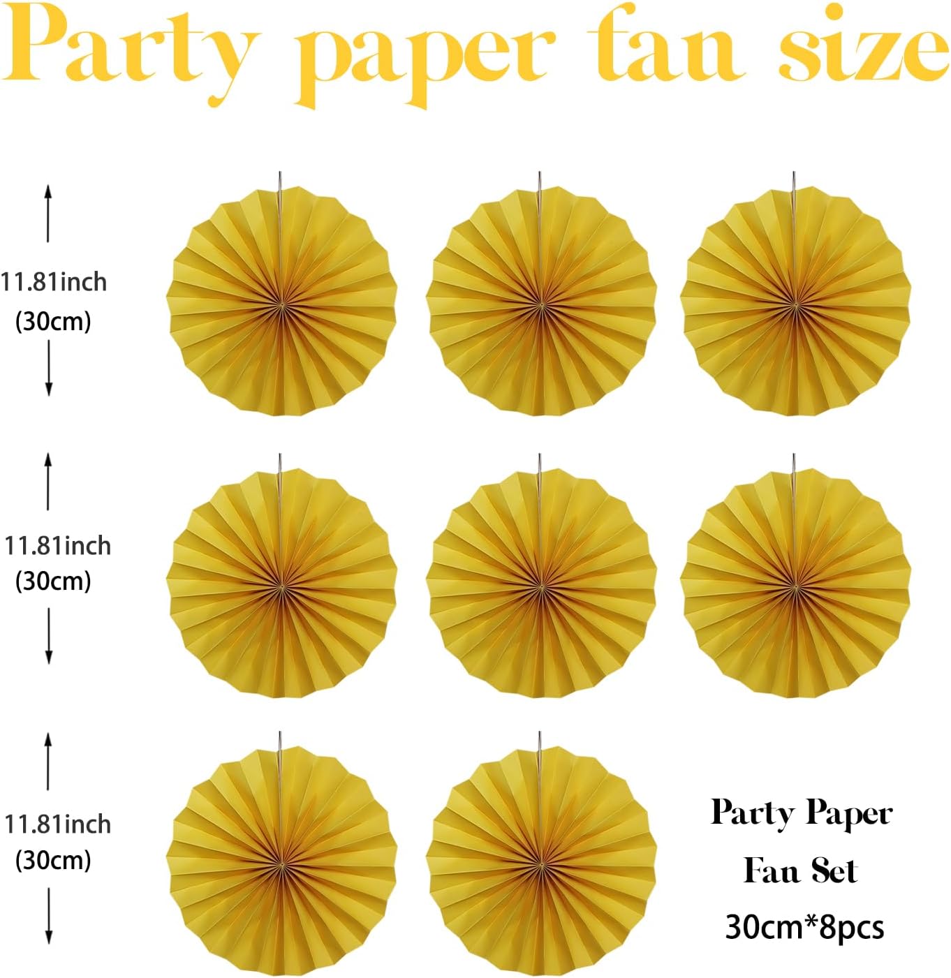 BARTHEW Yellow Birthday Decorations,DIY Yellow Paper Fans Hanging Decoration ,Party Supplies Party Fans 12in, Wedding Graduation Events Accessories 30 Color DIY Set (Yellow)