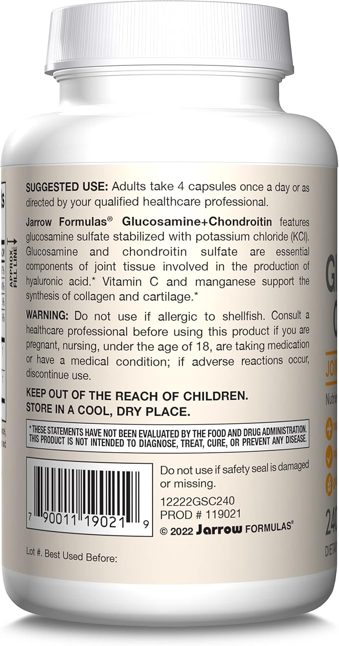 Jarrow Formulas Glucosamine + Chondroitin 240 Capsules 60 Servings