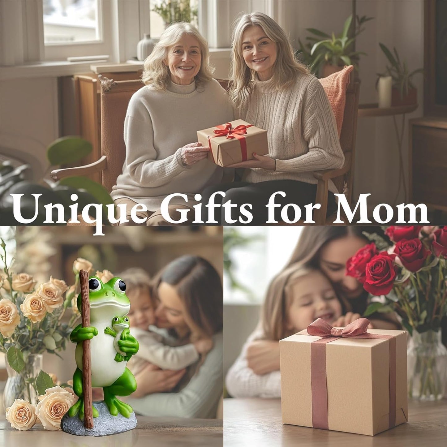 Frog Statue Garden Decor, Resin Mother and Baby Frog Figurines Outdoor Decorations, Frog Decor for Yard Art Porch Lawn Ornaments, Unique Housewarming Gifts