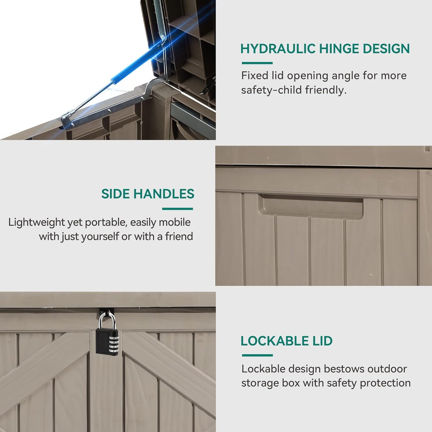 YITAHOME 120 Gallon Large Deck Box, Upgraded Resin Outdoor Storage Boxes w/Flexible Divider, Waterproof Cushion Storage Bench for Patio Furniture, Pool Supplies, Garden Tools - Lockable, Taupe