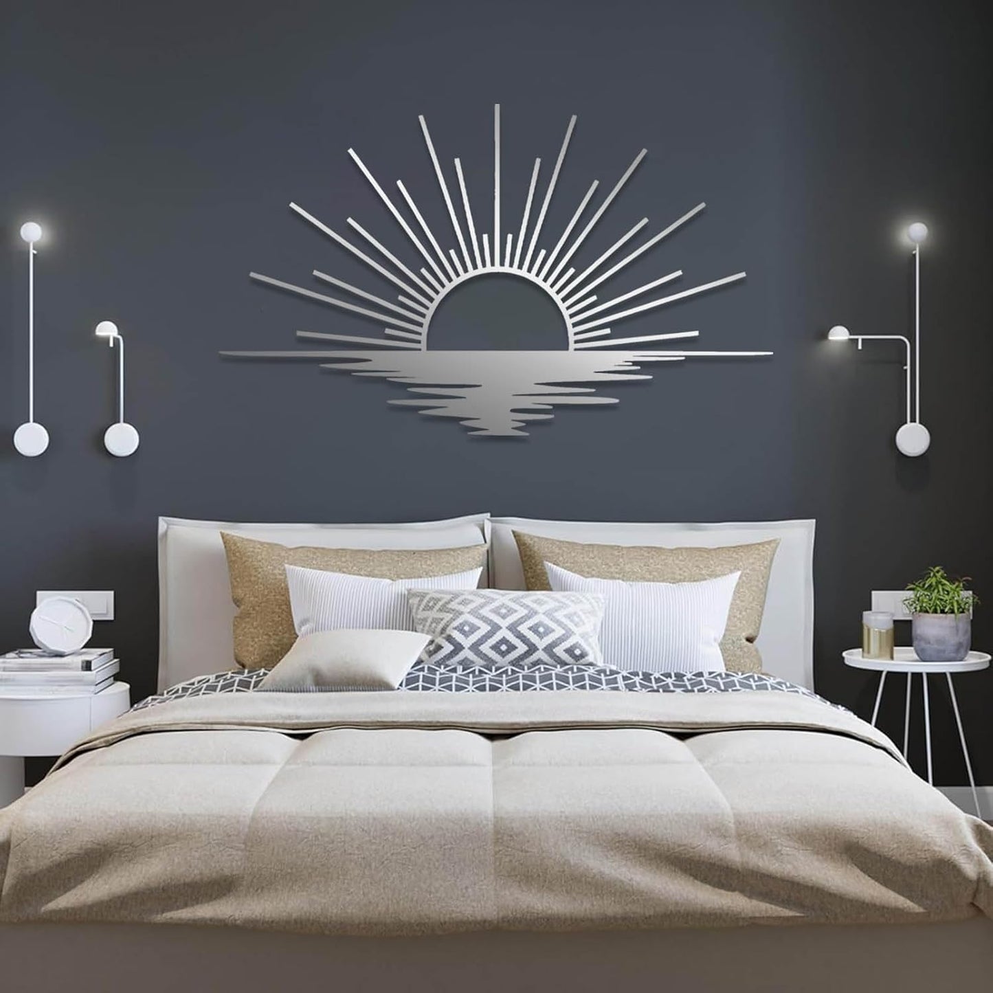 Sunrise Metal Wall Art, Metal Sun Wall Decor, Sun Outdoor Wall Art, Abstract Sunrise Wall Decor, Boho Home Hanging, Living Room Wall Hanging (Black, 53"x32"/135x81cm)