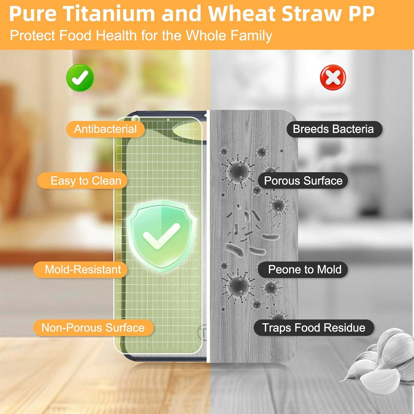 Titanium Cutting Board for Kitchen,Suitable for Handling Meat and Vegetables,Cutting Board Double Sided Food Grade,Pure Titanium and Wheat Straw PP,Dishwasher Safe, Easy to Clean, 15.08 * 10.35 Inches