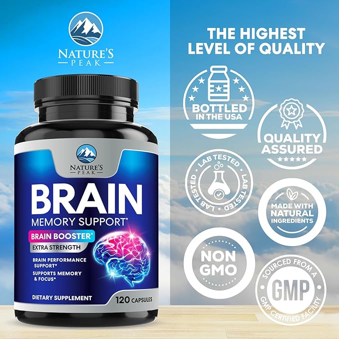 Brain Supplement Memory Pills - Nootropics Support for Concentration, Clarity, Energy & Focus - Brain Health with Bacopa, Cognitive Vitamins, Phosphatidylserine, DMAE - Brain Booster - 120 Capsules