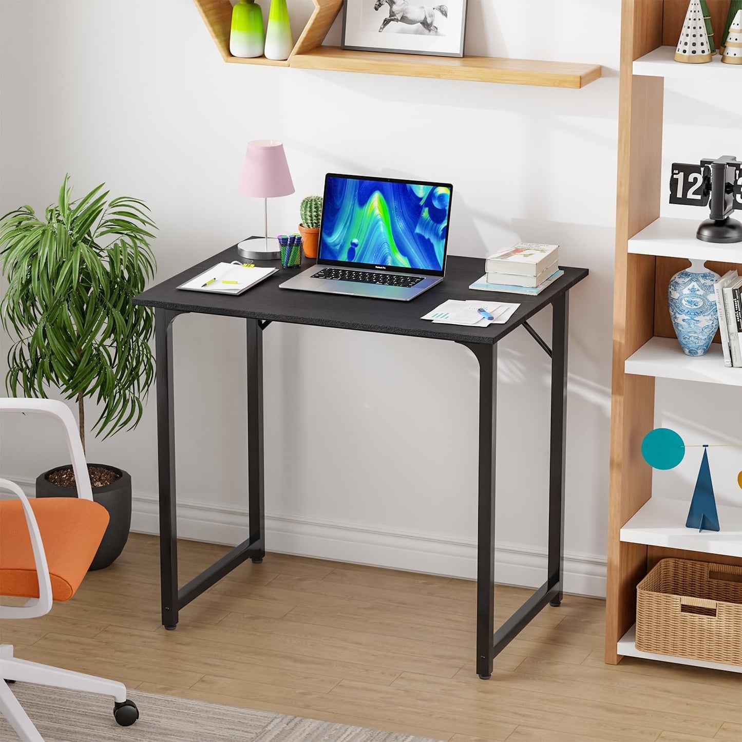 PayLessHere | 32 Inch Computer Desk | Black | Office Desk with Metal Frame, Adjustable Feet | Water-Resistant, Scratchproof Surface | Sturdy Writing Table for Home Office or Study | Pack of 1