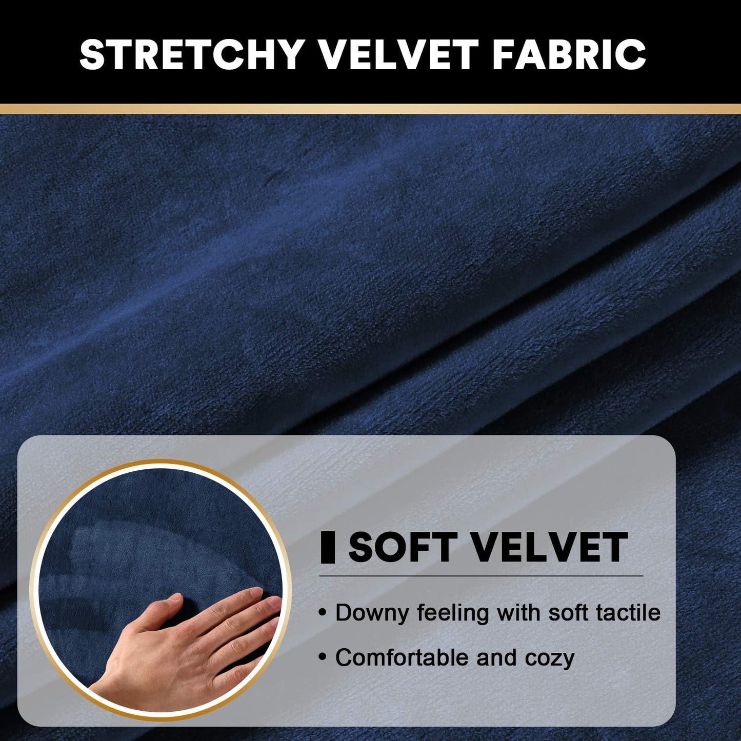 PrinceDeco Stretch Velvet Couch Cushion Cover,Soft Fitted Cushion Slipcover for Arm Chair Sofa Cushion Furniture Protector Seat Cushion Sofa Cover Width Up to 29.5", Navy