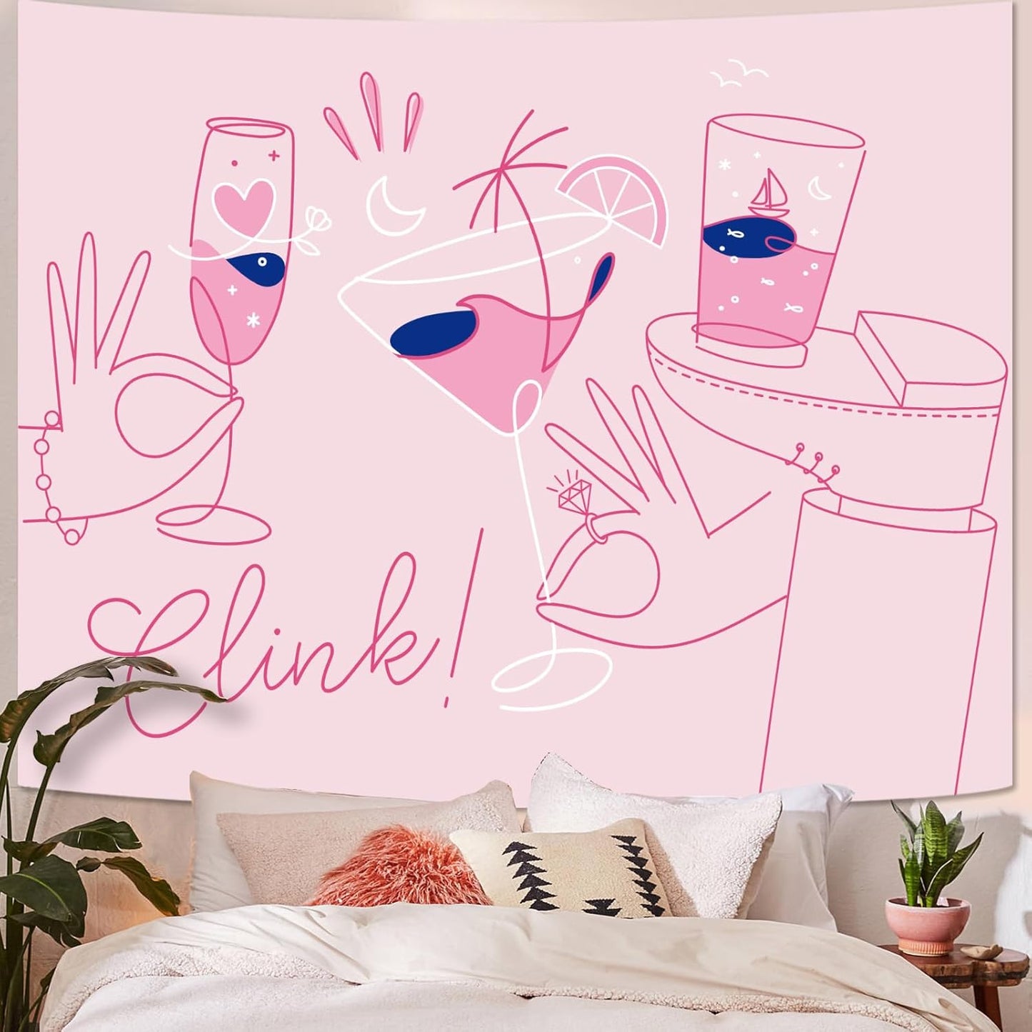 Lunerfex Y2K Tapestry Pink Party Wall Tapestry, Cute Tapestries for Bedroom Funny Tapestries Wall Hanging for Bedroom Living Room Decor Pink-2 44"x60"