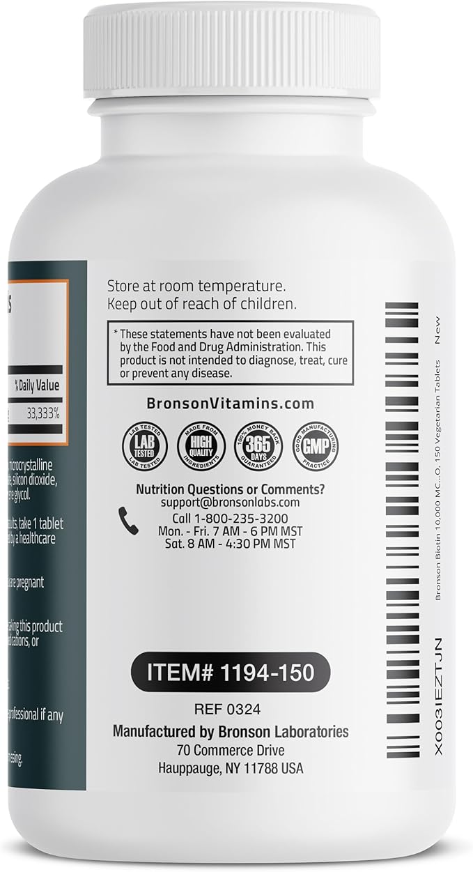 Bronson Biotin 10,000 MCG Supports Healthy 150 Vegetarian
