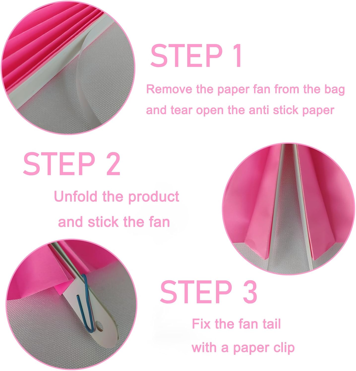 Red Hanging Paper Fans,Red Accessories Paper Decorations for Party,Valentines Day Decorations,Photo Booth Props Decor,16in Hanging Paper Fans 30 Color DIY Set (Magenta)