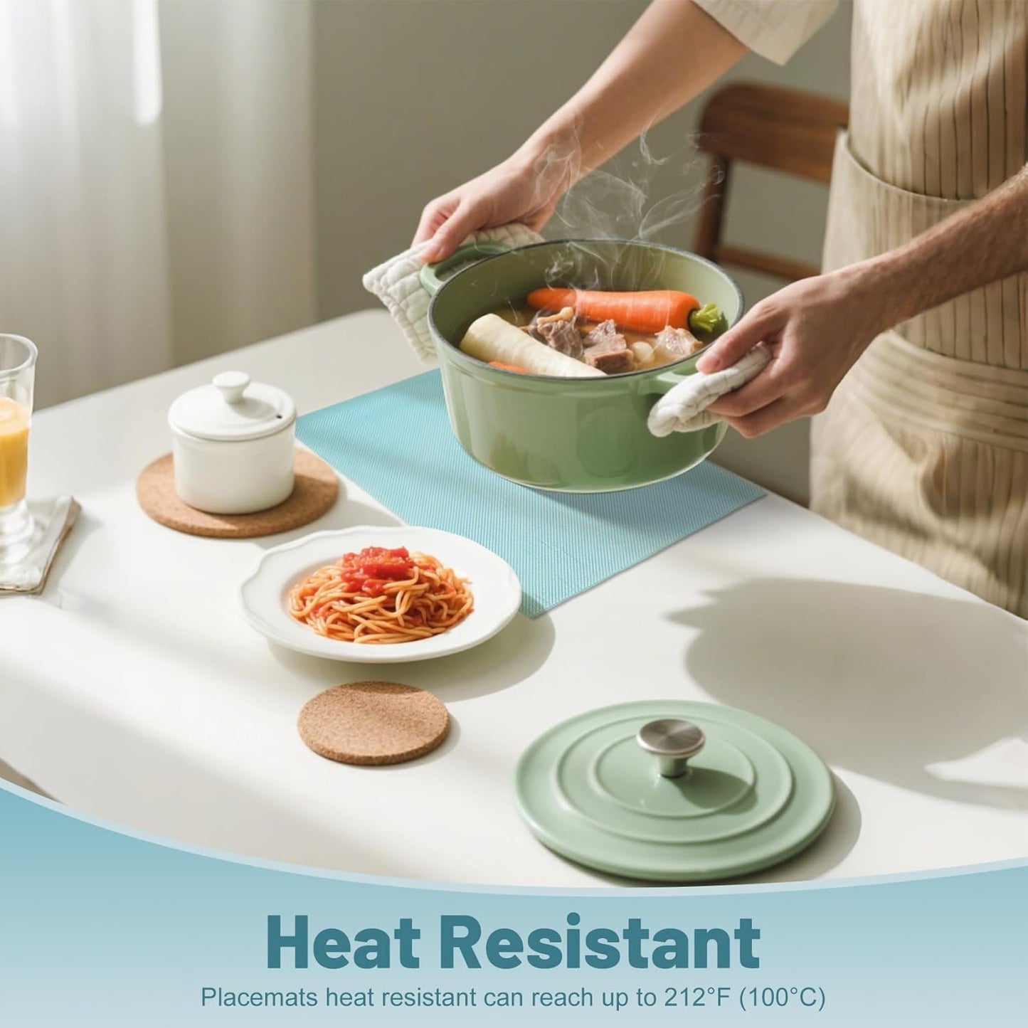 Placemats Set of 12,Non-Slip PVC Weave Table Mats Easy to Clean,Heat Resistant Place Mats for Kitchen Dining Table Decoration Indoor Outdoor,Blue