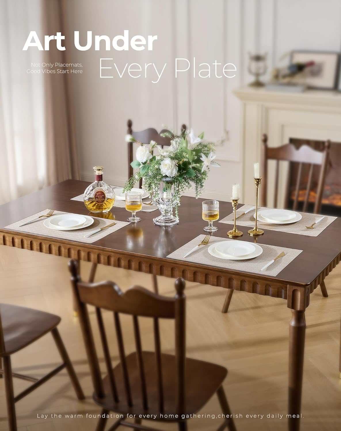 Leetaltree Beige Placemats Set of 6 - Heat Resistant Non-Slip Place mats for Dining Table, Washable Durable PVC Vinyl Woven Table Mats(Beige, 6)