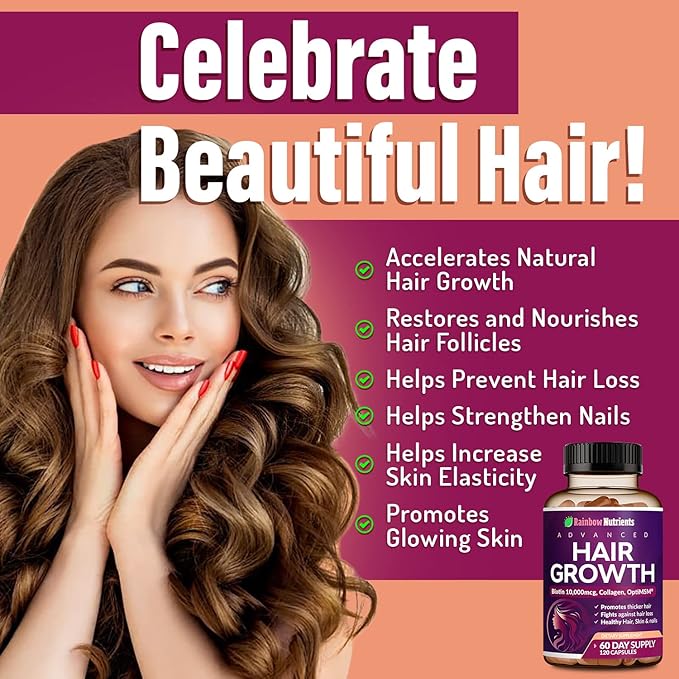 Hair Growth Vitamins for Women 10,000mcg, Collagen, 60 Day