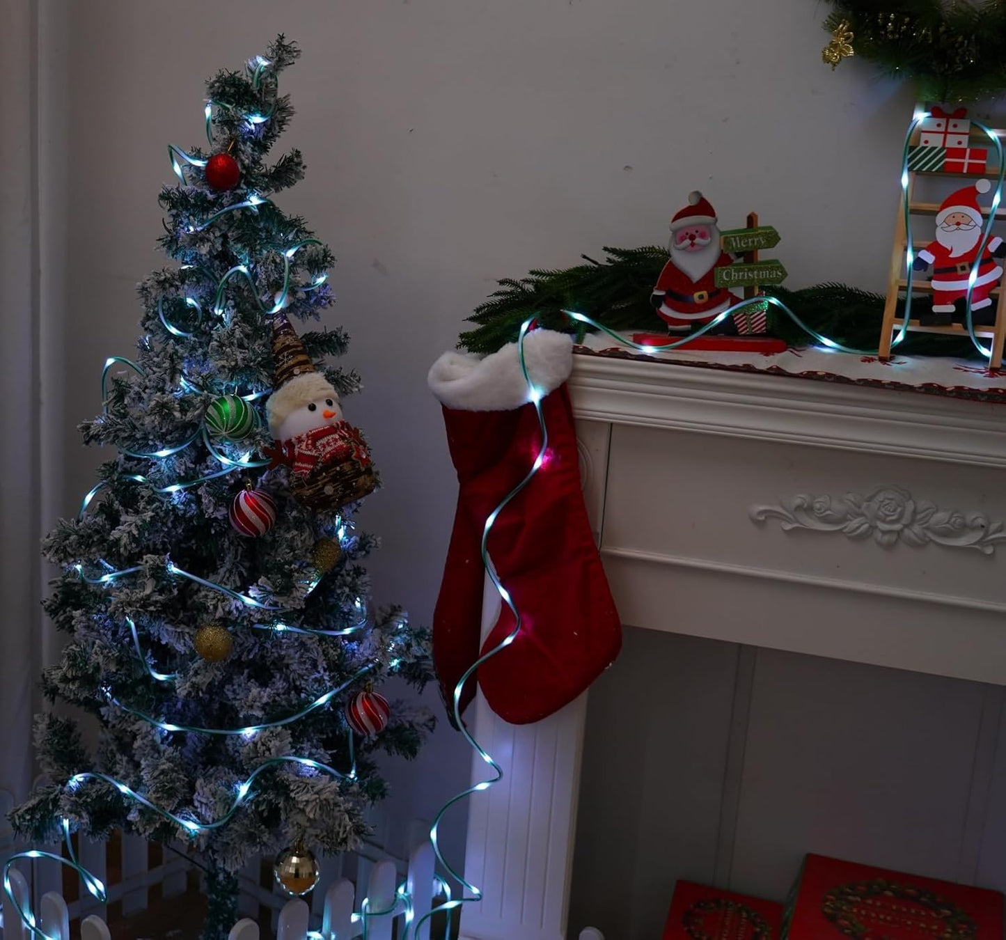 YEGUO Solar Christmas Candy Cane Rope Lights, 2 Pack Each 33ft 100 LED Green & White Solar Rope Light Outdoor Waterproof Decorations String Tube Lights