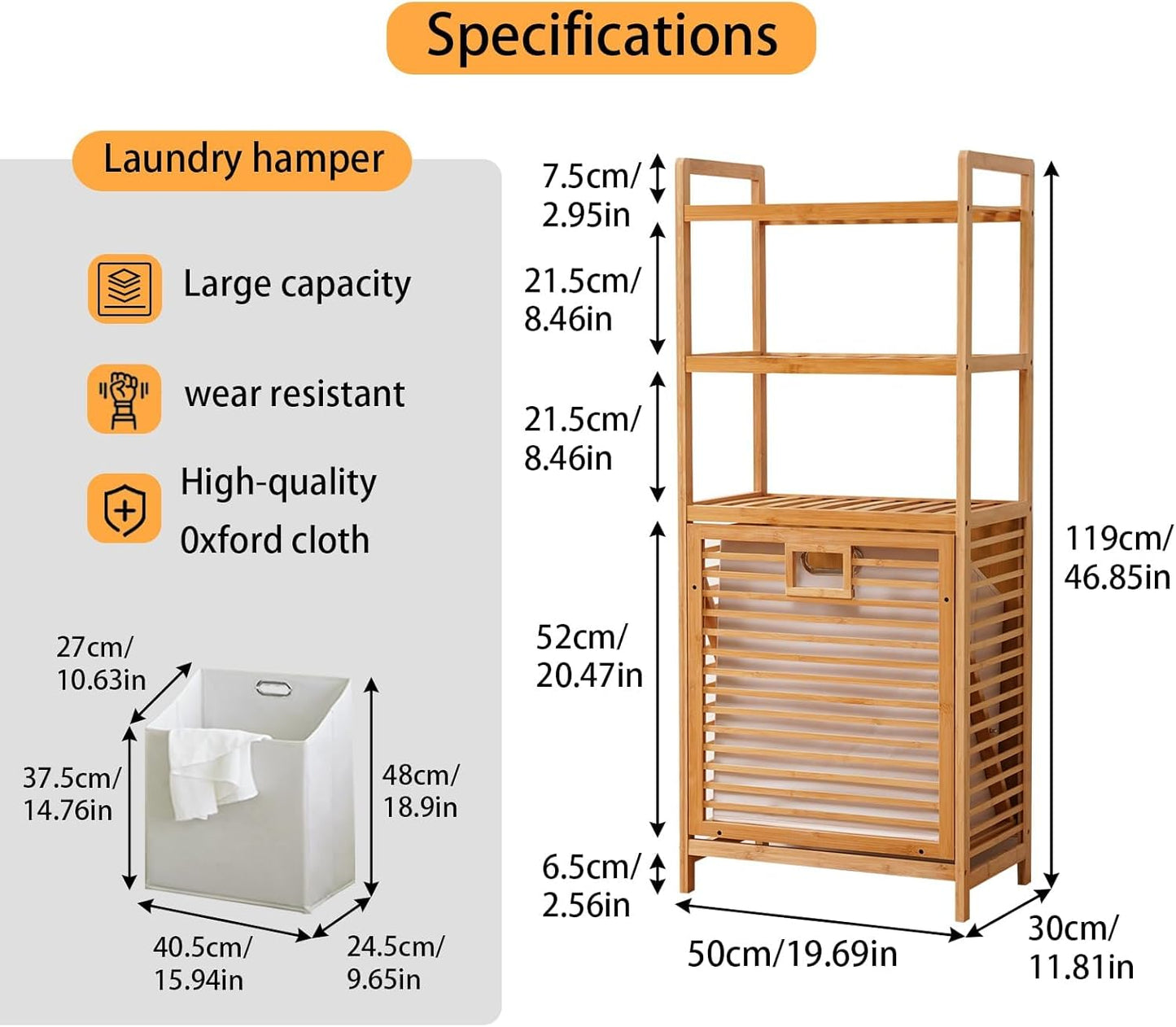 Laundry Hamper with 3 Tier Shelves & Tilt Out Basket, Laundry Baskets Organizer Hampers Bathroom Storage Shelf for Laundry Room, Bathroom, Guest Room (3-Tier Large)