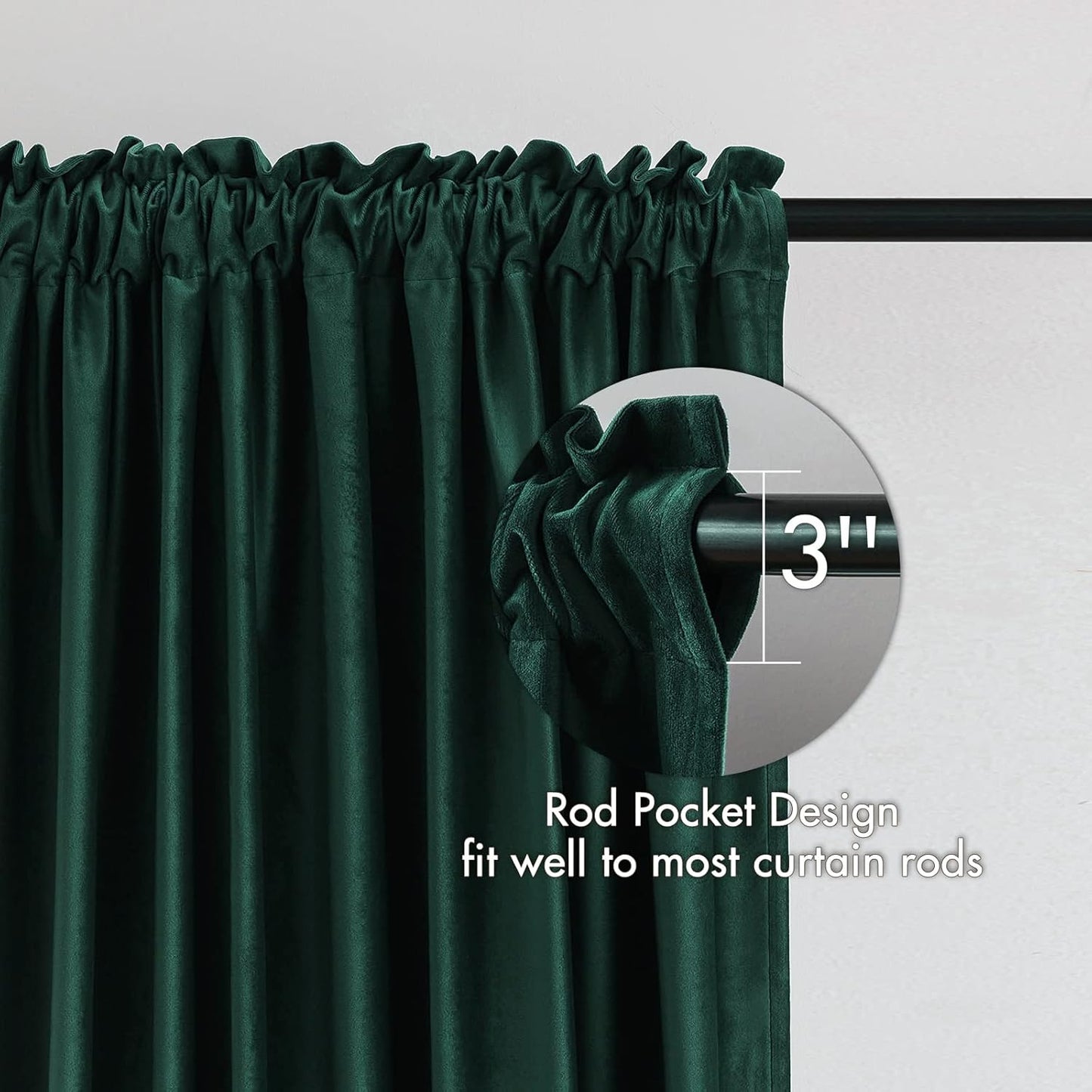MIULEE Dark Green Velvet Curtains Thermal Insulated Blackout Curtain Christmas Emerald Green Drapes for Bedroom Living Room Darkening 90 Inches Long Curtains Panels Rod Pocket Set of 2