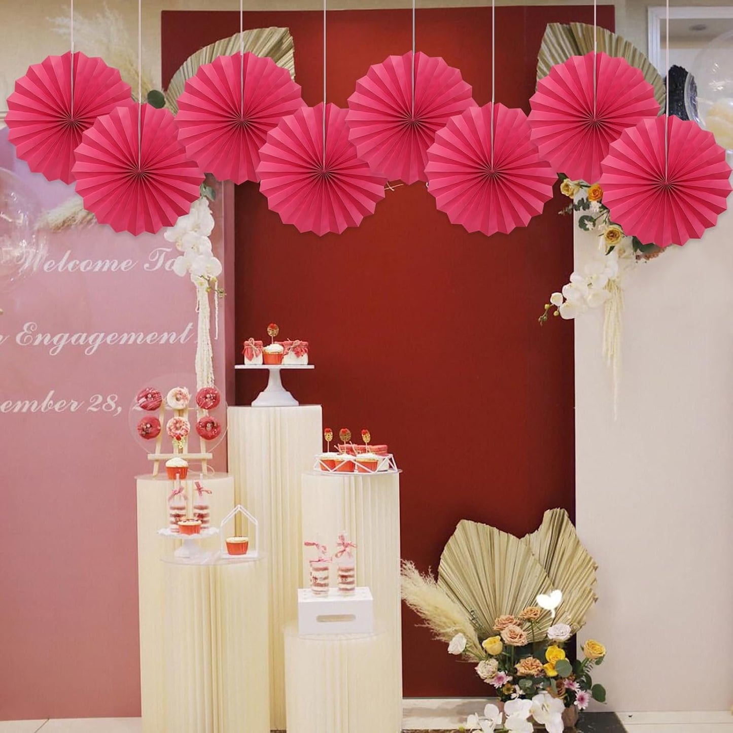 Red Birthday Decorations,DIY Red Paper Fans Hanging Decoration ,Party Supplies Party Fans 12in, Wedding Graduation Events Accessories 30 Color DIY Set (Red)