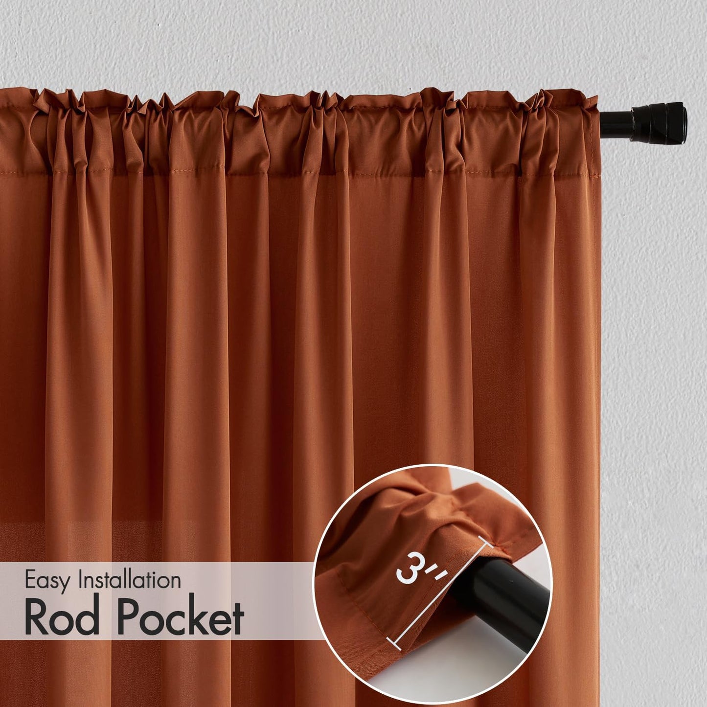 MIULEE Terracotta Privacy Sheer Curtains That Let Light in 84 Inches Long Non-See-Through Semi Sheer Curtain Light Filtering Window Curtains Drapes for Living Room Bedroom 2 Panels Set 42 X 84