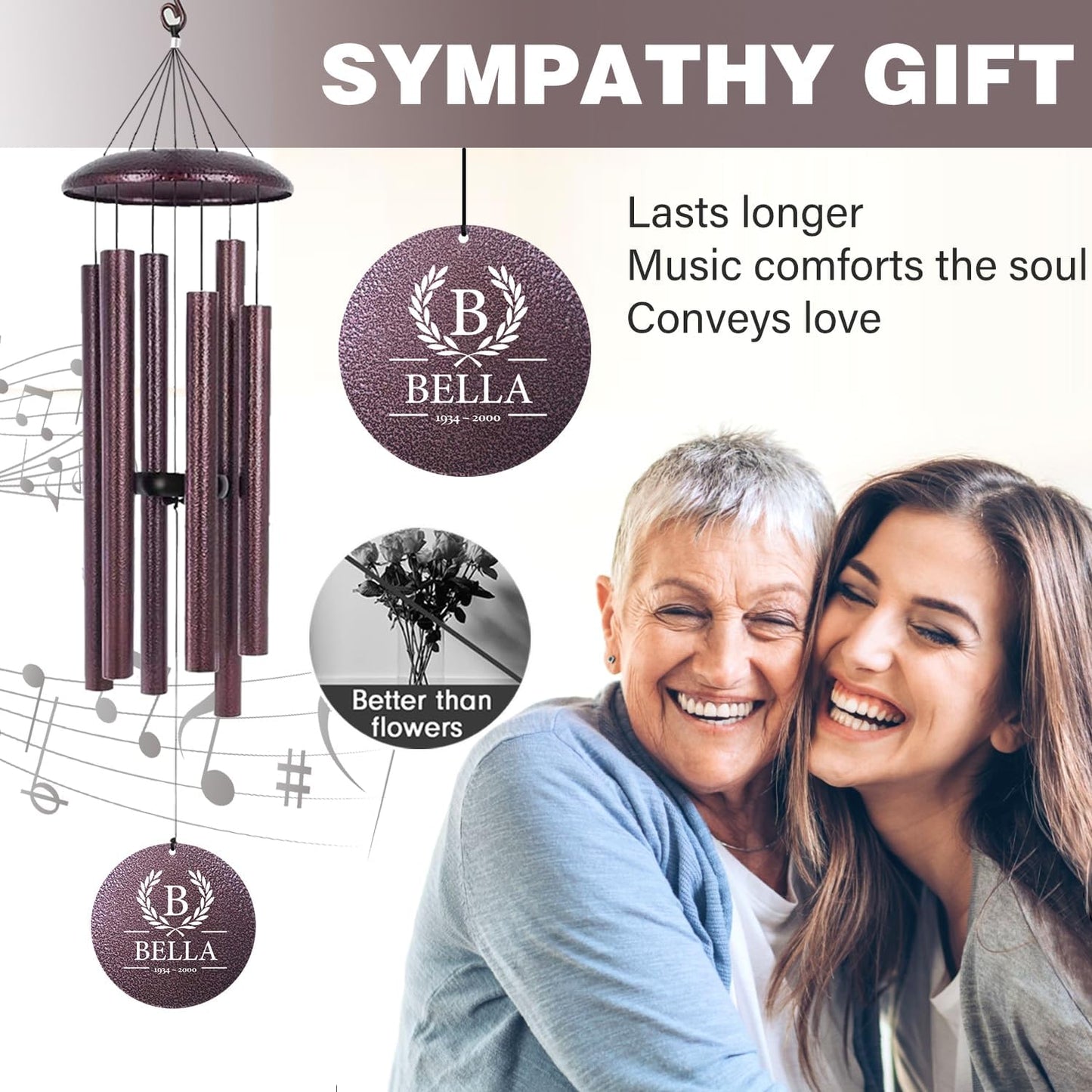 ASTARIN 36" Large Deep Tone Personalized Sympathy Wind Chimes, Memorial Wind Chime for Loss of Mother Father Loved One, Bereavement Gifts Decor Outdoor Patio Garden Graveyard(Produced in USA)