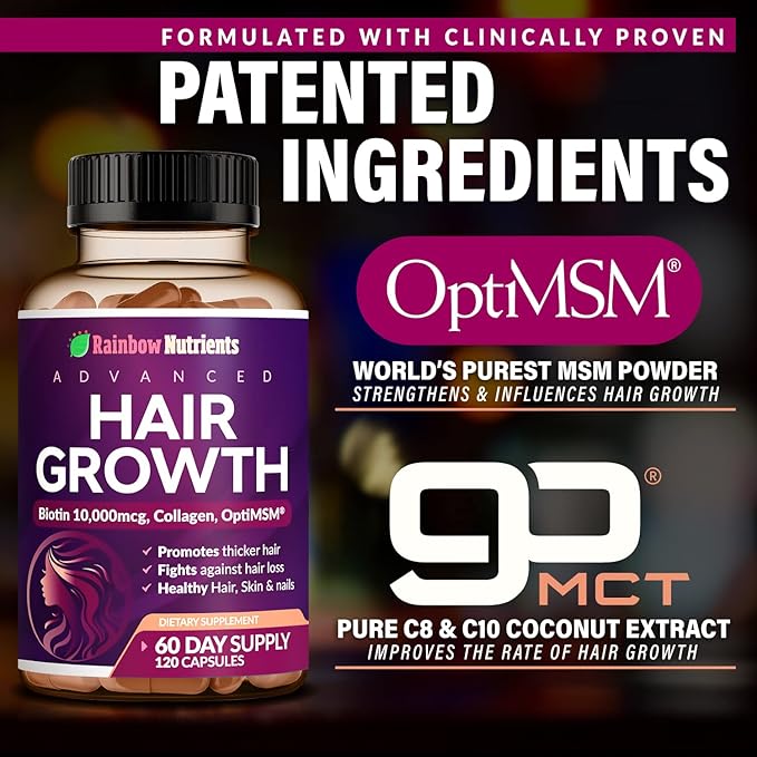 Hair Growth Vitamins for Women 10,000mcg, Collagen, 60 Day