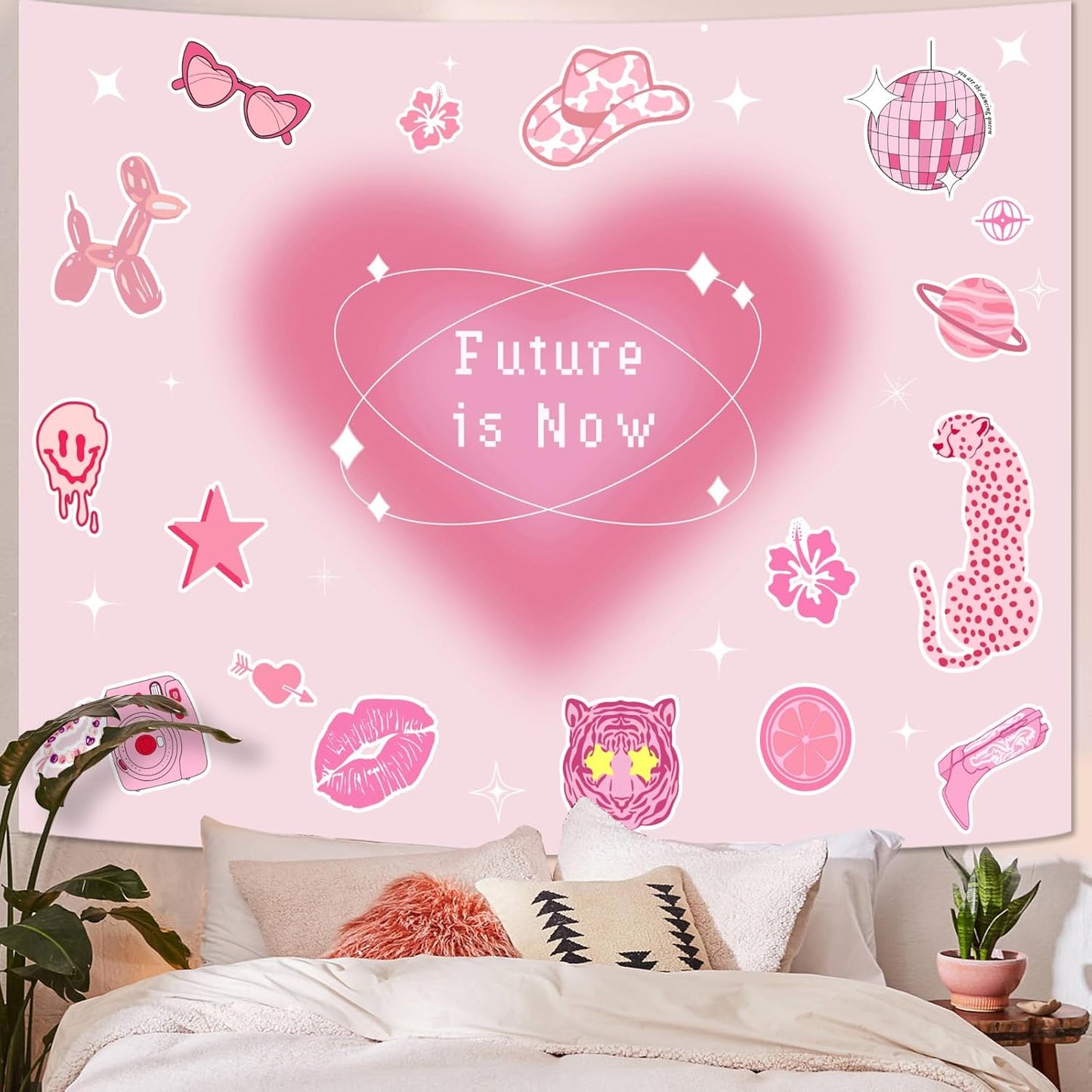 Lunerfex Y2K Tapestry Pink Wall Tapestry, Cute Tapestries for Bedroom Funny Tapestries Wall Hanging for Bedroom Living Room Decor Pink-4 44"x60"