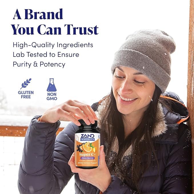 Zand Immunity Super C+ with Elderberry, 1000mg PureWay-C D-3, Enhanced 60 Tablets, 30 Servings