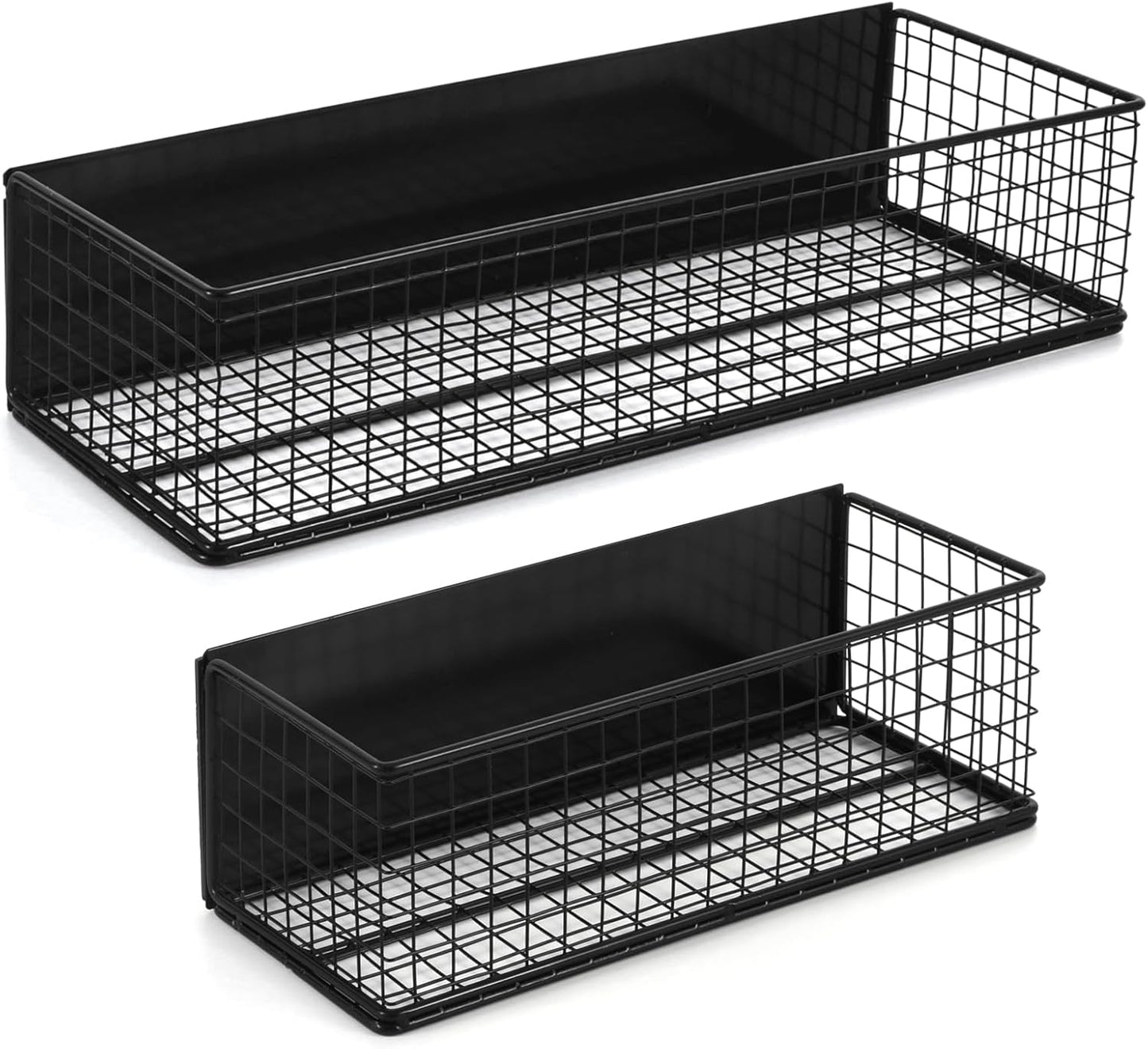 Magnetic Basket, Magnetic Shelf for Fridge,Magnetic Spice Rack Wire Mesh Magnetic Organizer Holder Accessories for Office Kitchen Classroom Storage, Black-High, Large x1&Small x1 Set of 2