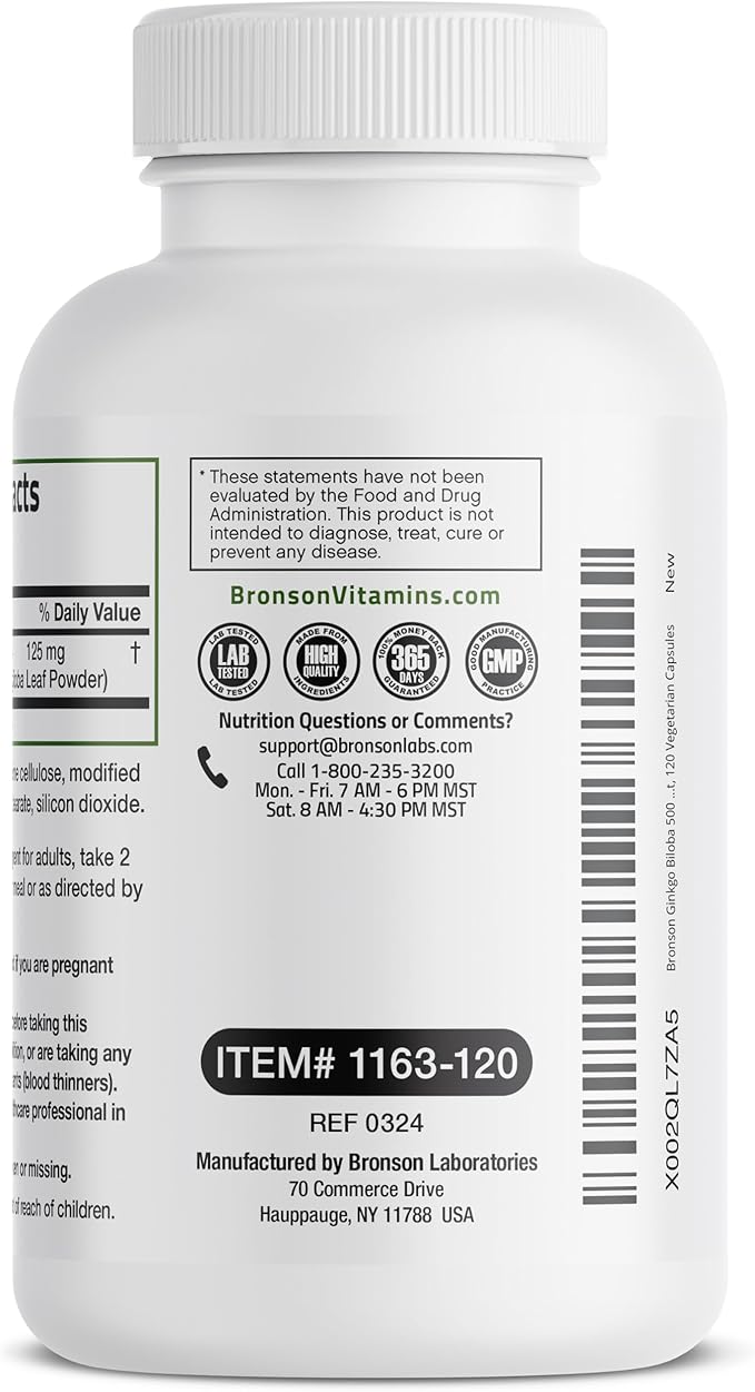 Bronson Ginkgo Biloba Extra Supports Brain 120 Vegetarian